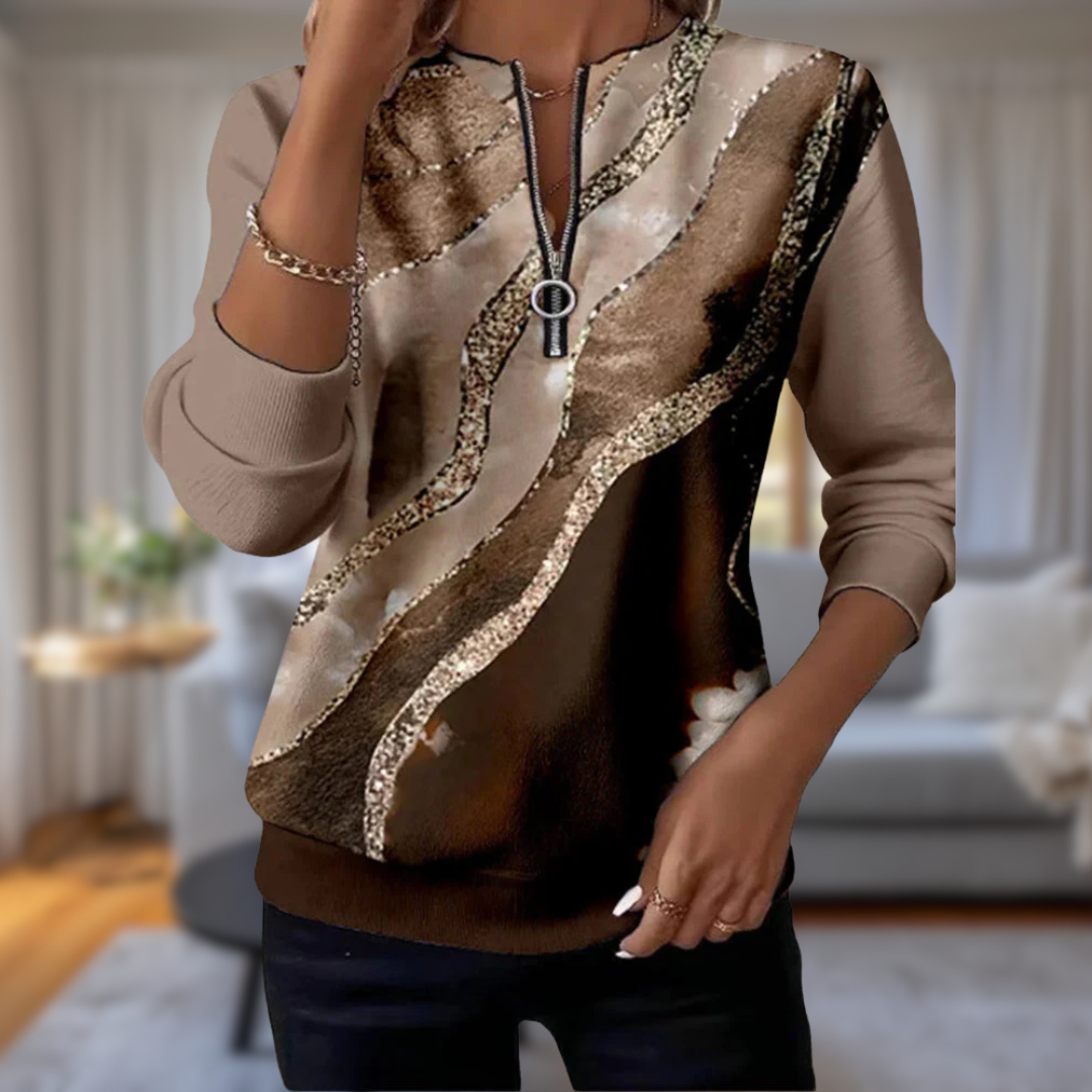 Stacy - Warm Half-Zip Vintage Print Sweater