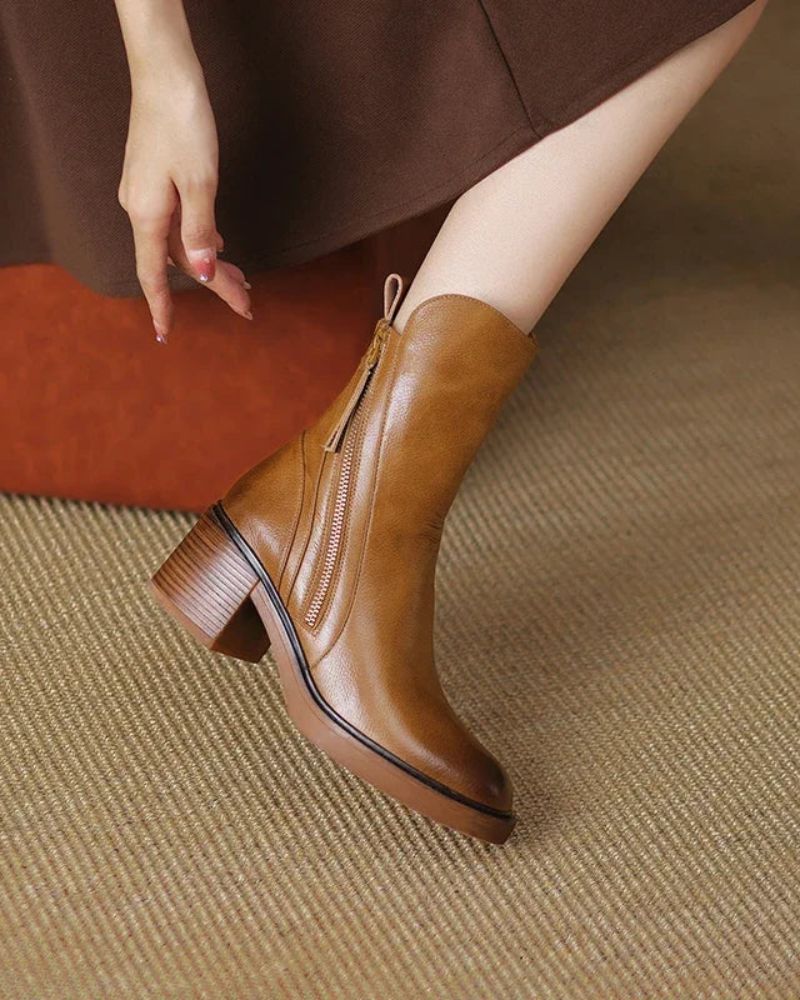 Emily - Leather Boots with a Comfortable Heel
