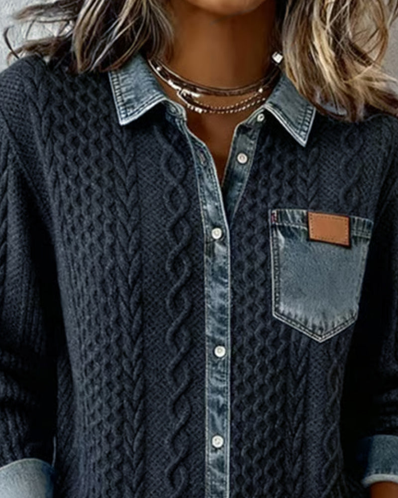 Diane - Long-Sleeve Shirt with Denim Patchwork
