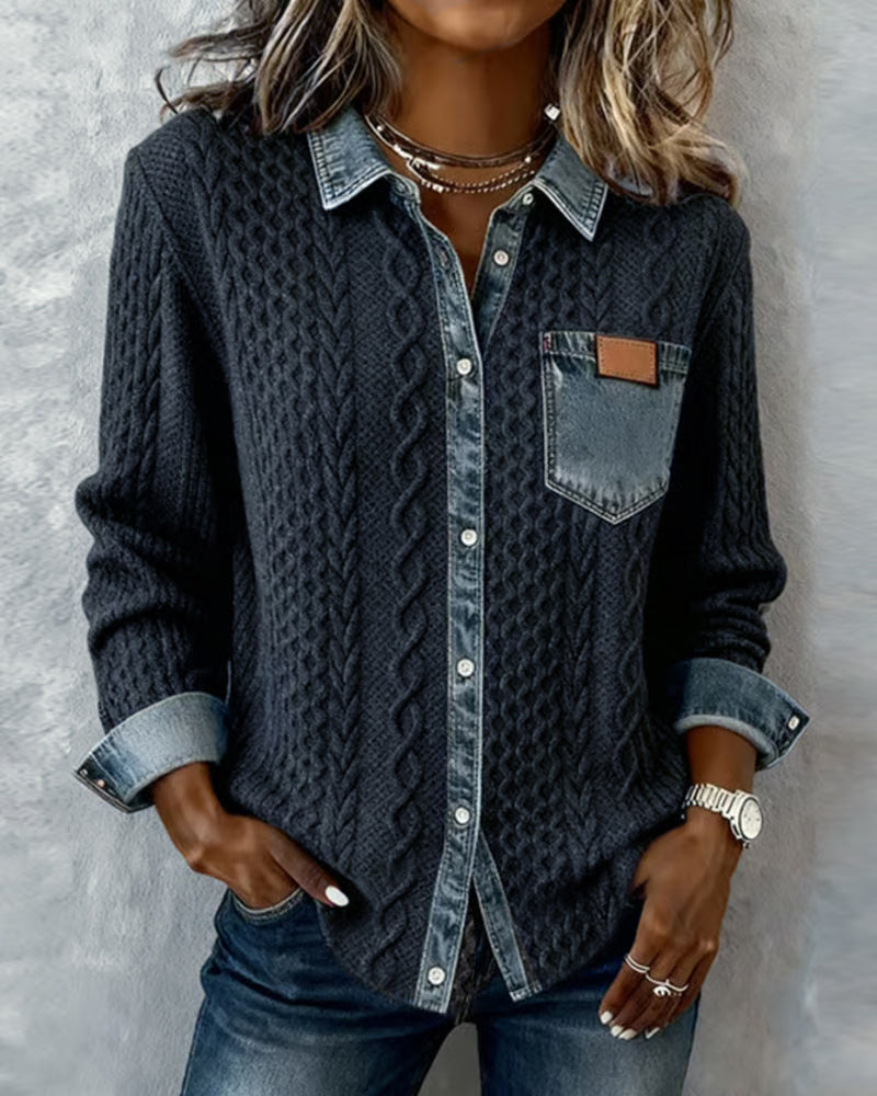 Diane - Long-Sleeve Shirt with Denim Patchwork