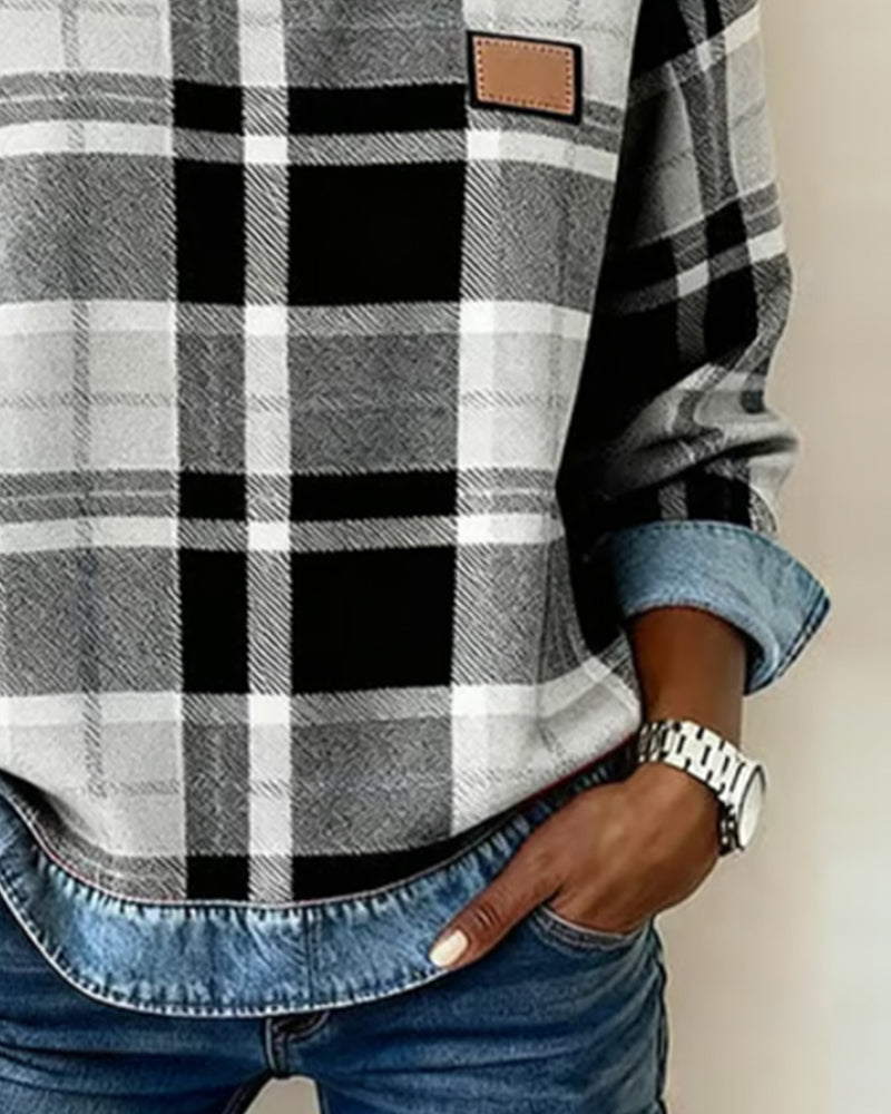 Aubrey - Denim Patchwork Pullover Sweatshirt