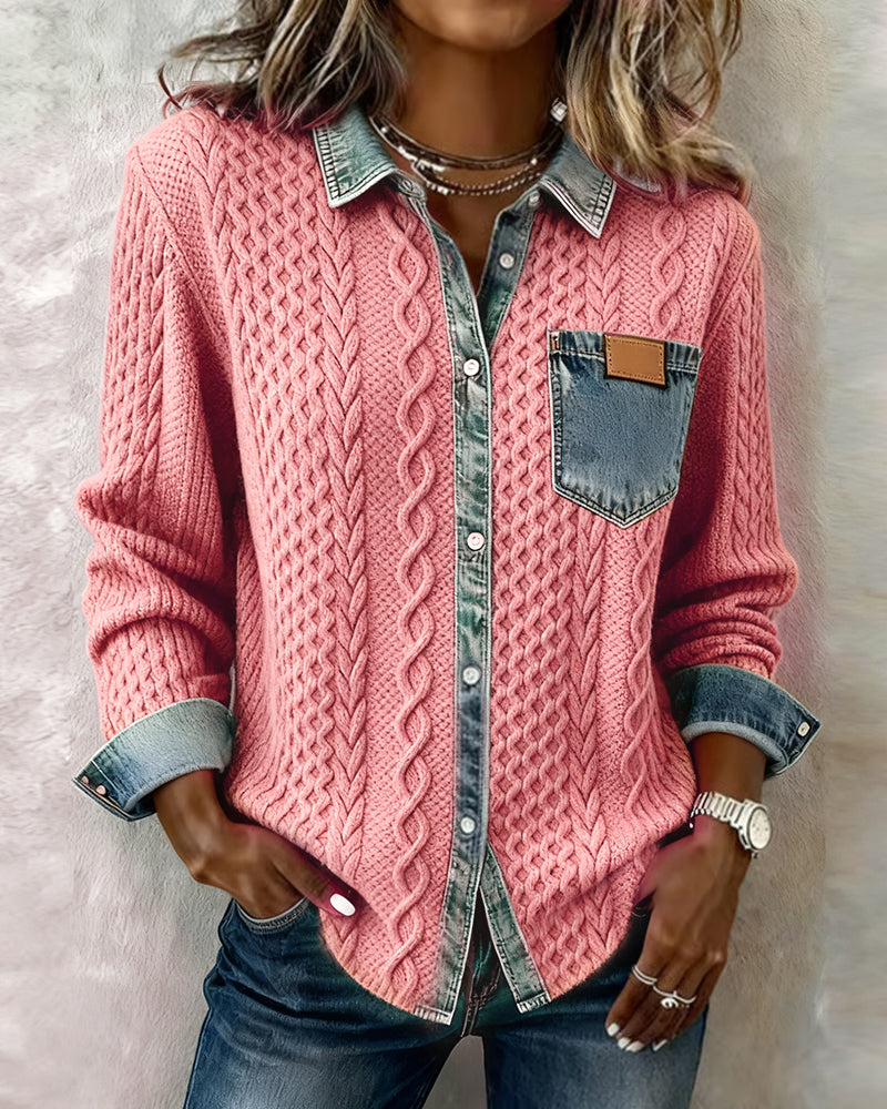Diane - Long-Sleeve Shirt with Denim Patchwork