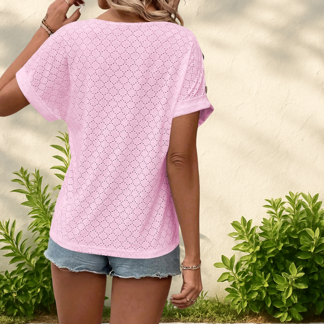 Noemie - Elegant Batwing Sleeve V-Neck T-Shirt