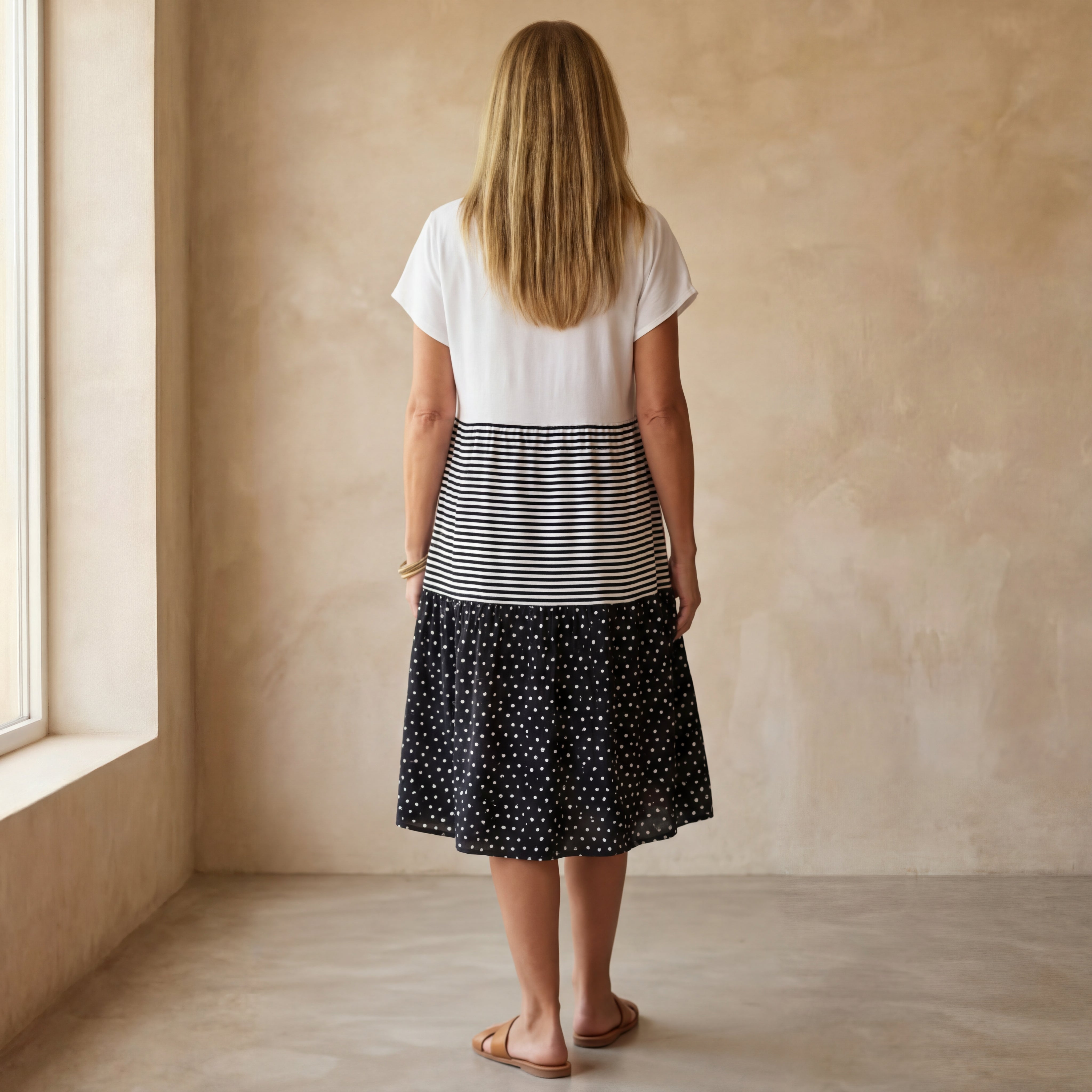 Carmen - Jurk met Strepen- en Stippenprint