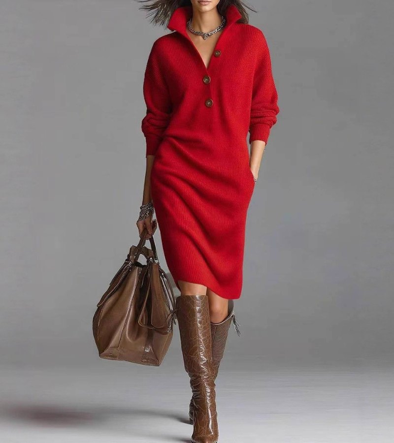 Delaney - Elegant Winter Dress with Buttons