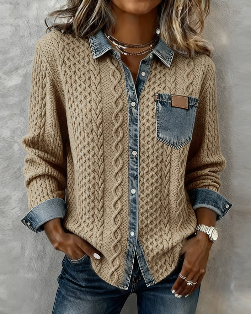 Diane - Long-Sleeve Shirt with Denim Patchwork