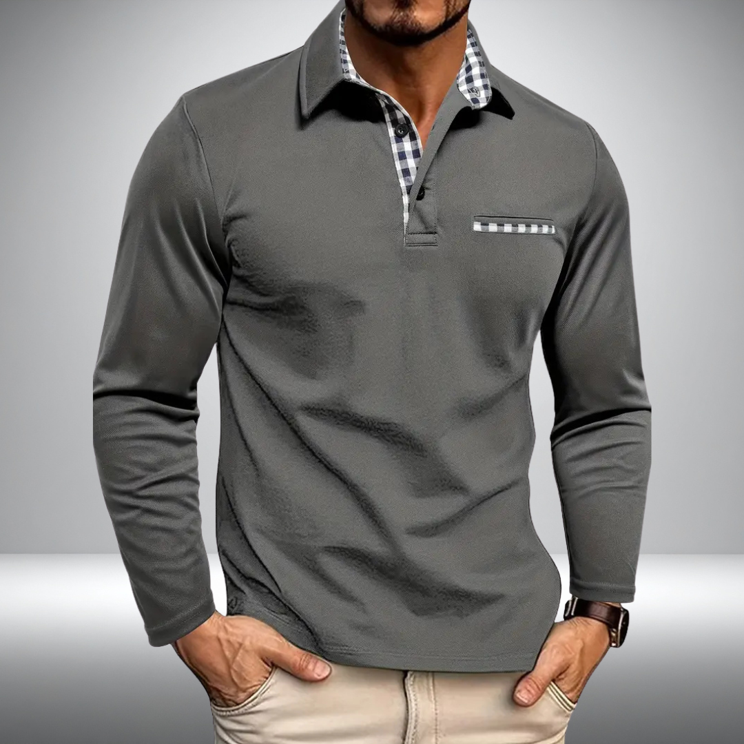 Adrian – Stijlvolle Polo met Lange Mouwen (Grijs)