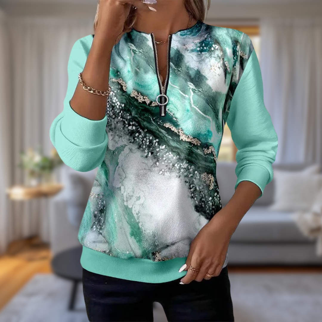 Stacy - Warm Half-Zip Vintage Print Sweater