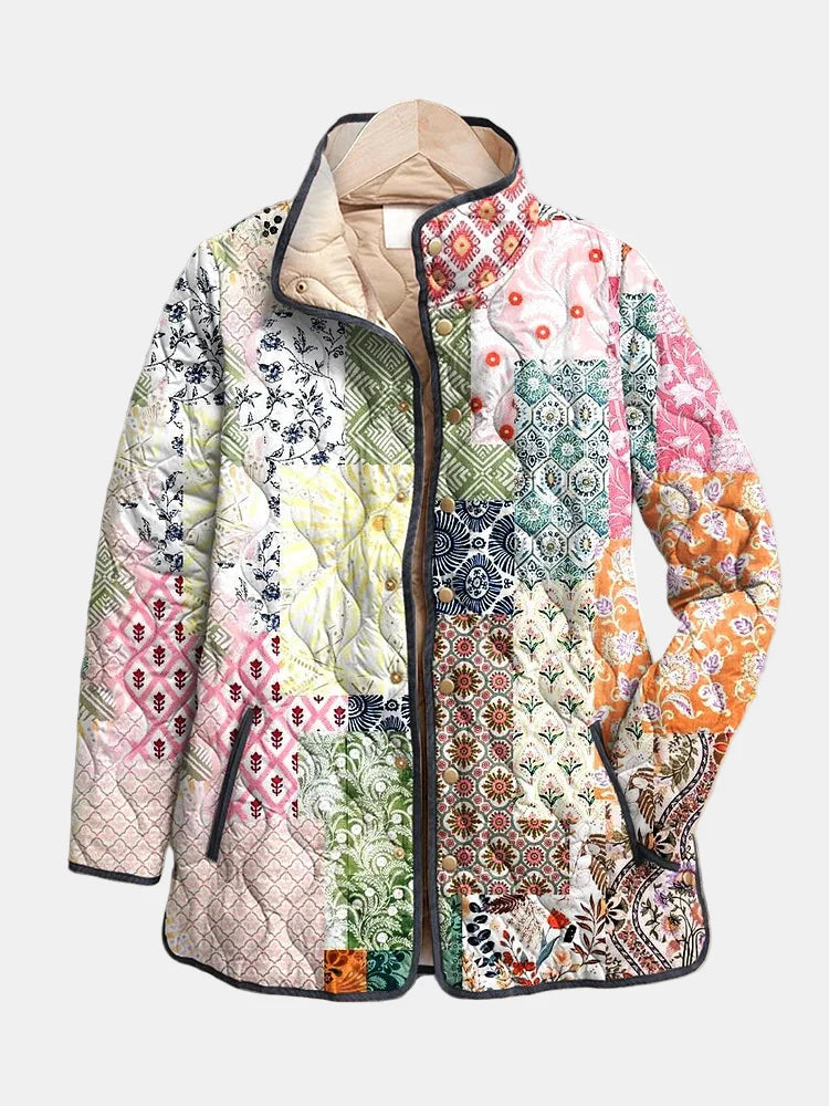 Suri - Casual Floral Print Quilted Jacket