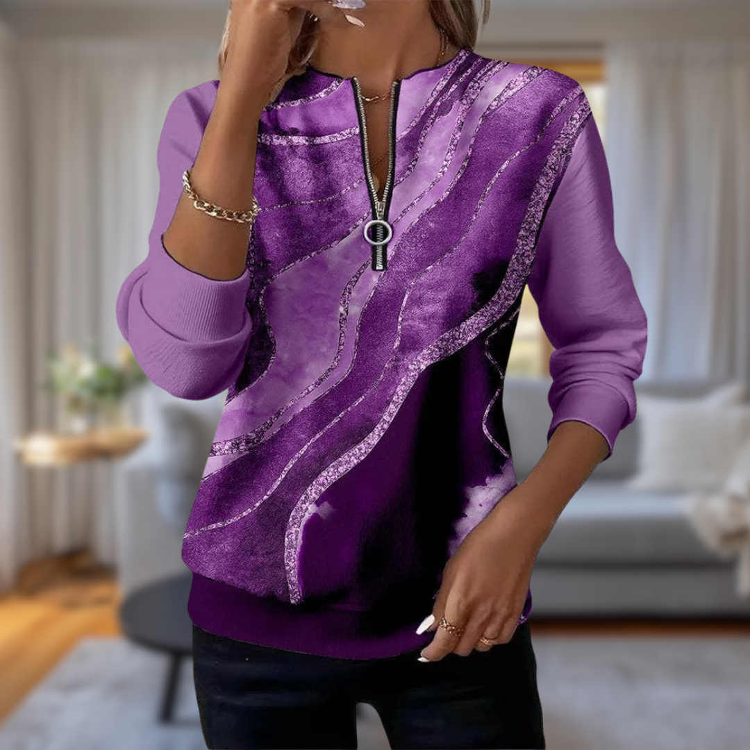 Stacy - Warm Half-Zip Vintage Print Sweater