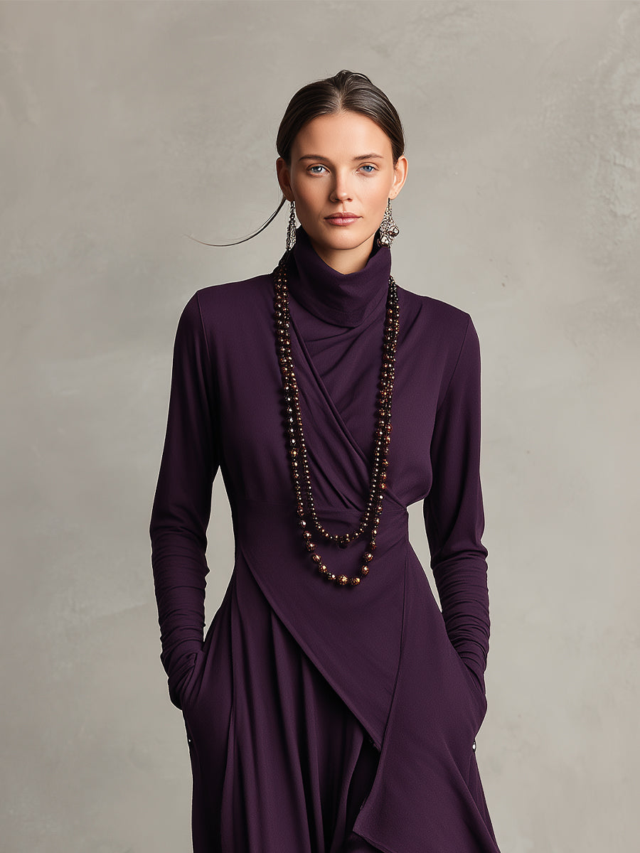 Valeria - Asymmetrical Maxi Knit Dress with Roll Neck