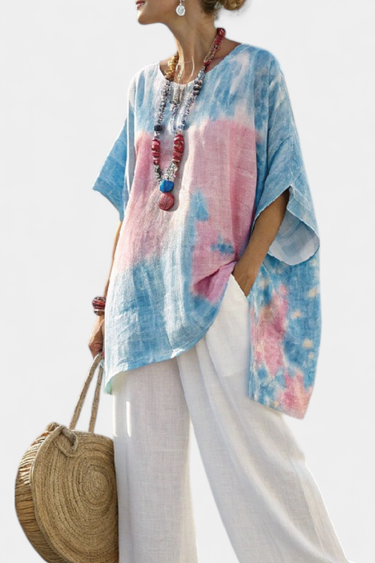 Lisa - Comfortabele Relaxte Linnen Top & Gestreepte Bamboe Broek