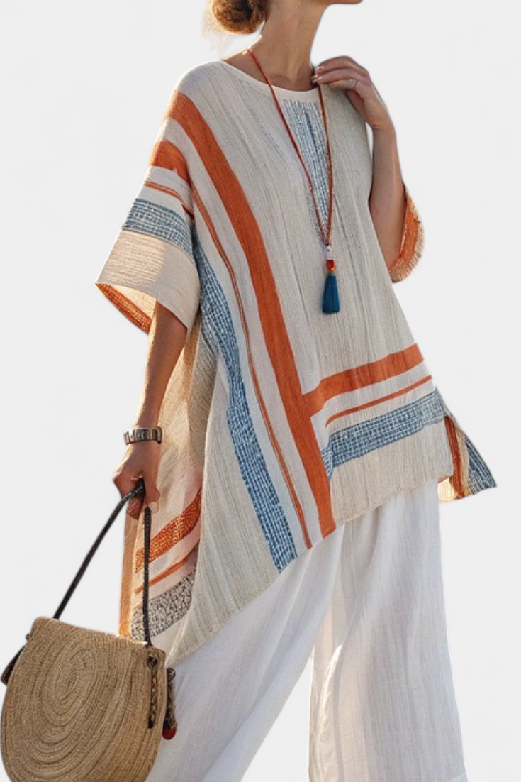 Julia - Verfijnde Asymmetrische Blouse & Wijde Linnen Broek