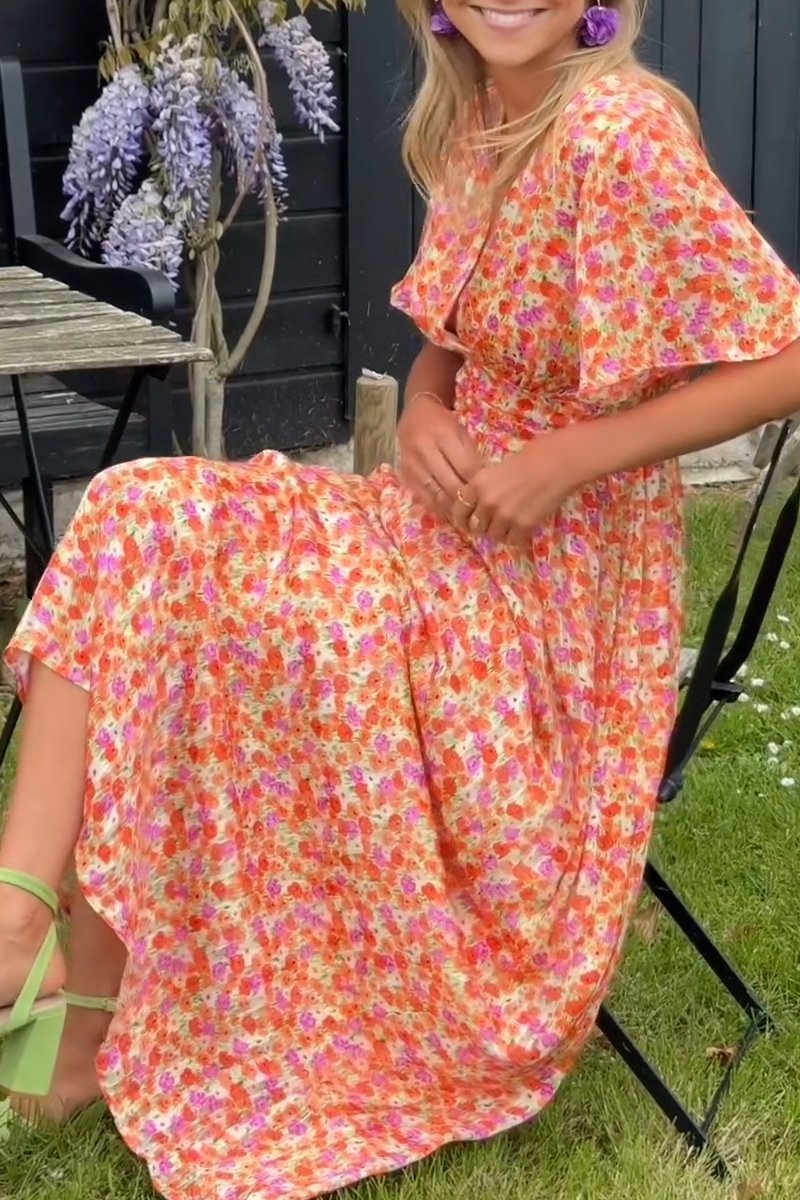 Denise - Elegante Lange Jurk met Bloemen