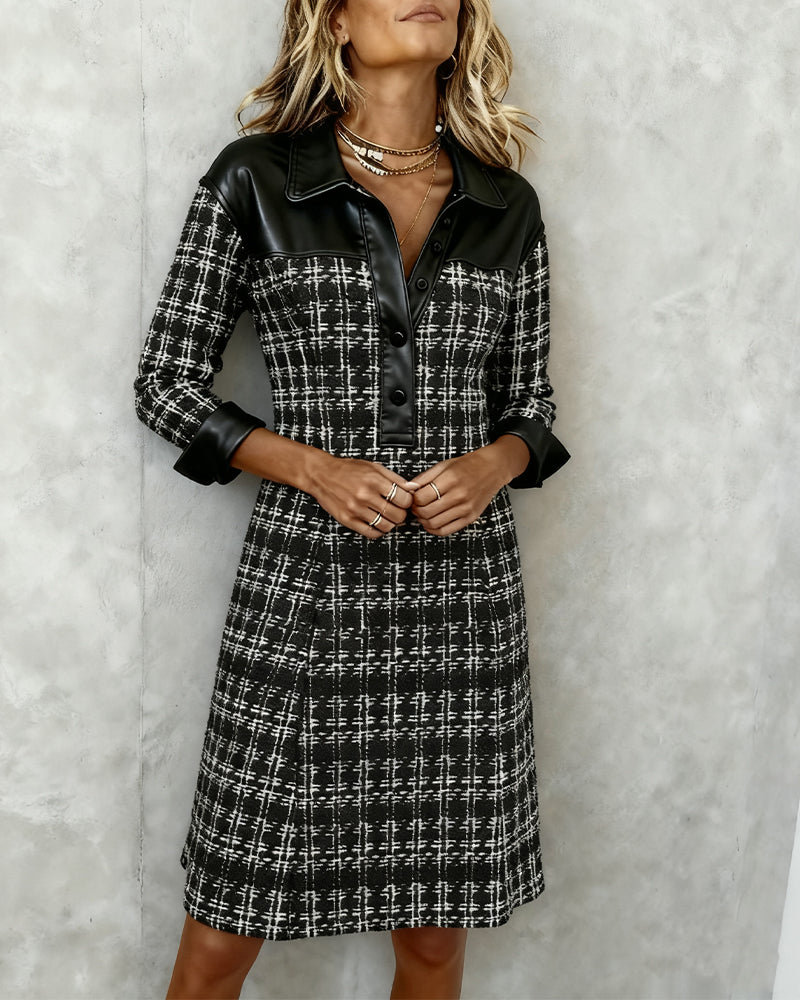 Kylie - Long Sleeve Houndstooth Dress