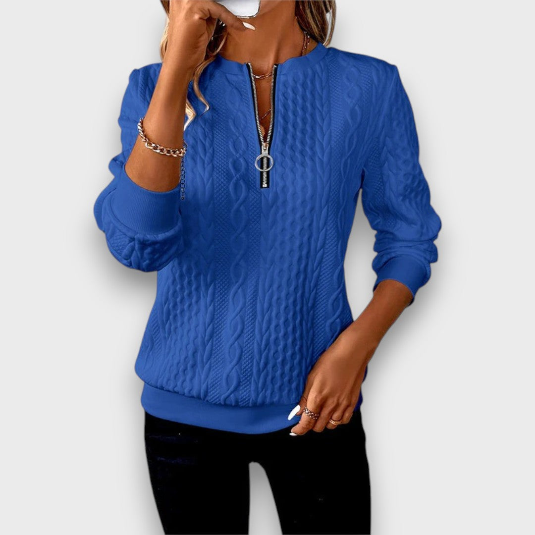 Charlene – Cable-Knit Zip Front Sweater