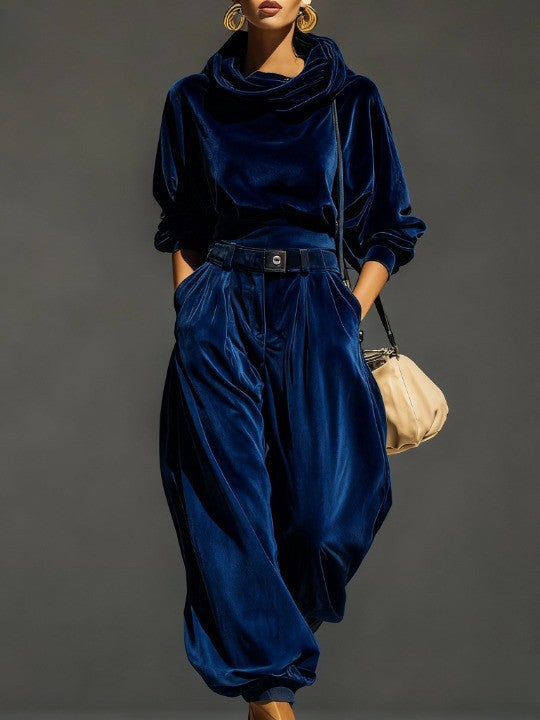 Sylvia - Vintage Velvet Hoodie and Trousers Set (Inc. Belt)