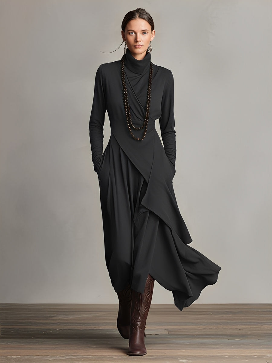 Valeria - Asymmetrical Maxi Knit Dress with Roll Neck