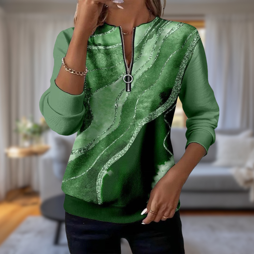 Stacy - Warm Half-Zip Vintage Print Sweater