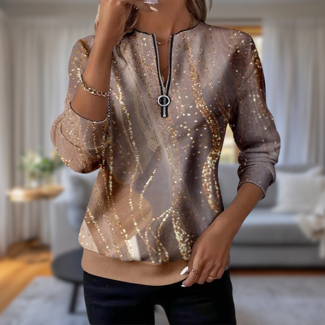 Stacy - Warm Half-Zip Vintage Print Sweater