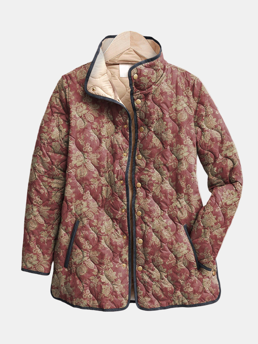 Gewatteerde Jas met Retro Bloemenprint