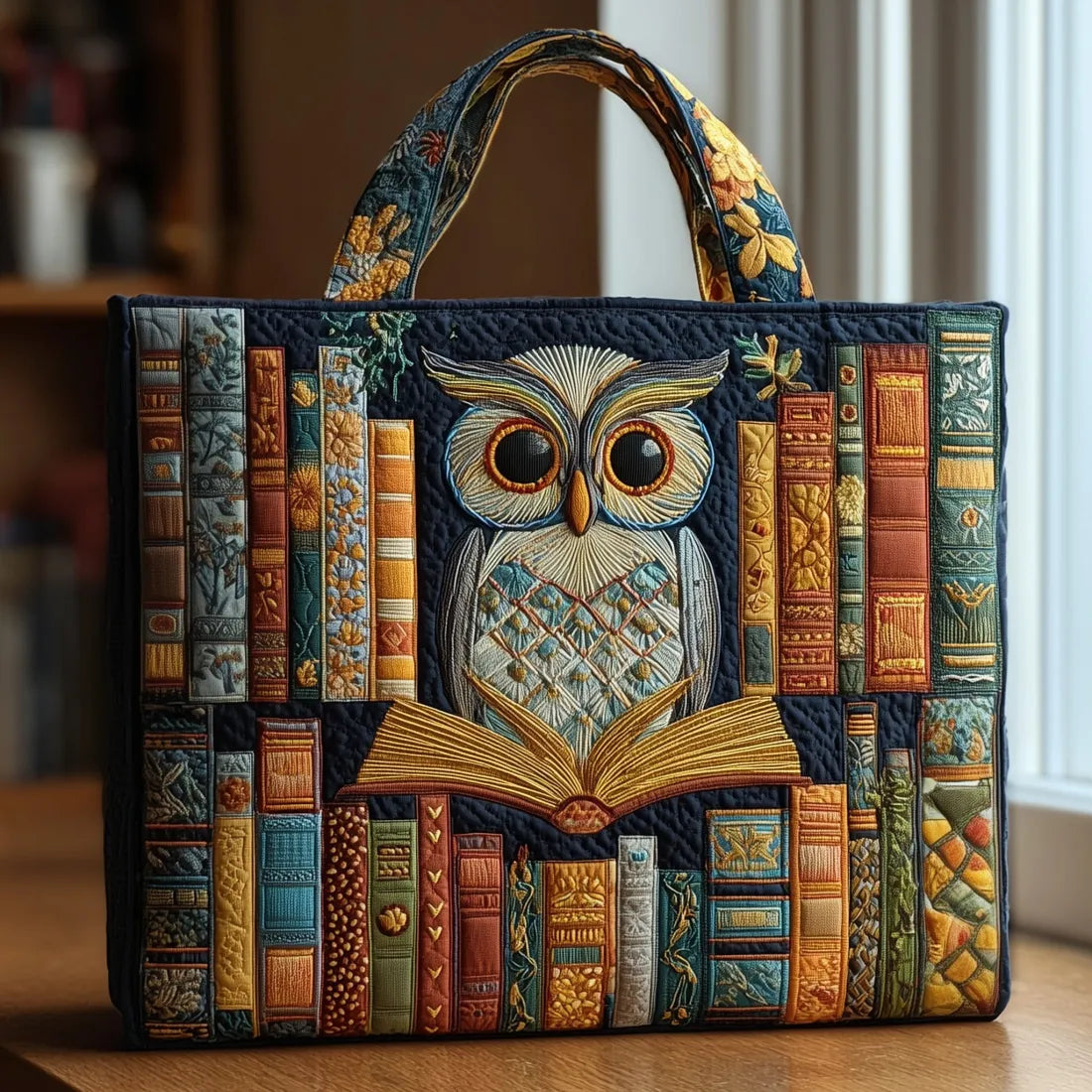 Gewatteerde Tas Lezende Uil tussen Oude Boeken