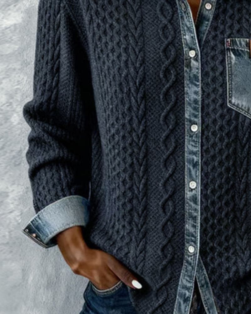 Diane - Long-Sleeve Shirt with Denim Patchwork