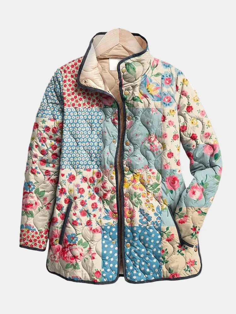 Gewatteerde Jas met Fijn Bloemenpatroon