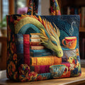 Gewatteerde Tas Lezende Draak met Boeken en Kopjes