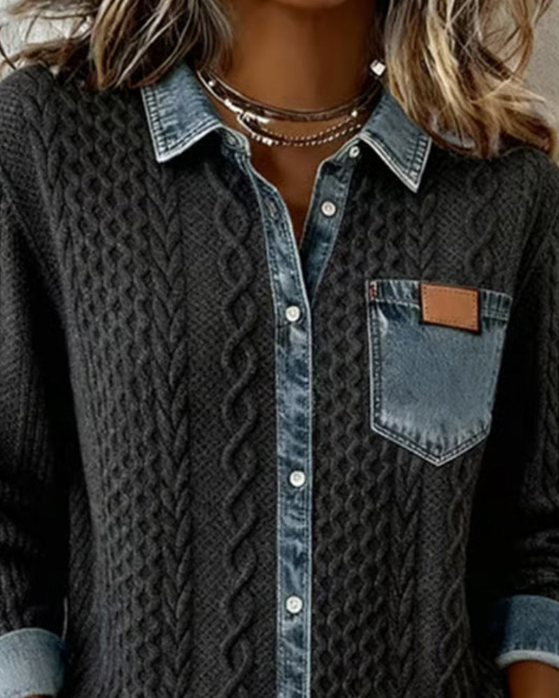 Diane - Long-Sleeve Shirt with Denim Patchwork