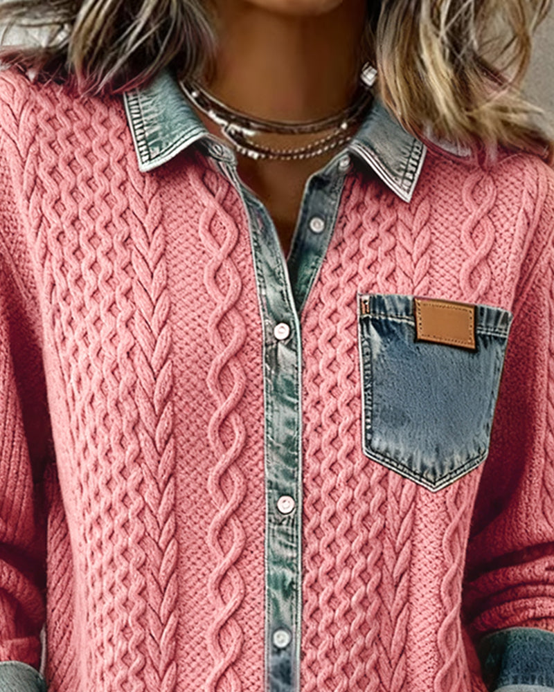 Diane - Long-Sleeve Shirt with Denim Patchwork