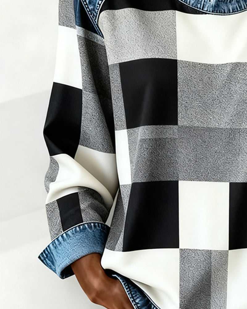Trui met Ruit Patchwork en Contrastkleur
