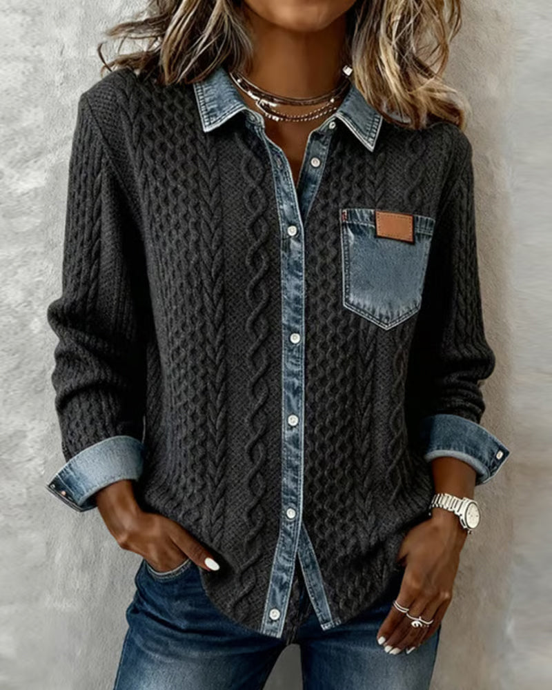 Diane - Long-Sleeve Shirt with Denim Patchwork