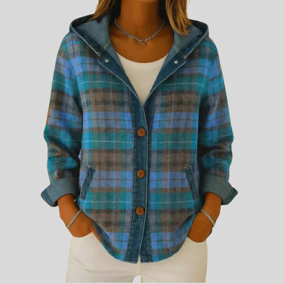 Therese - Geruite Denim Hoodie