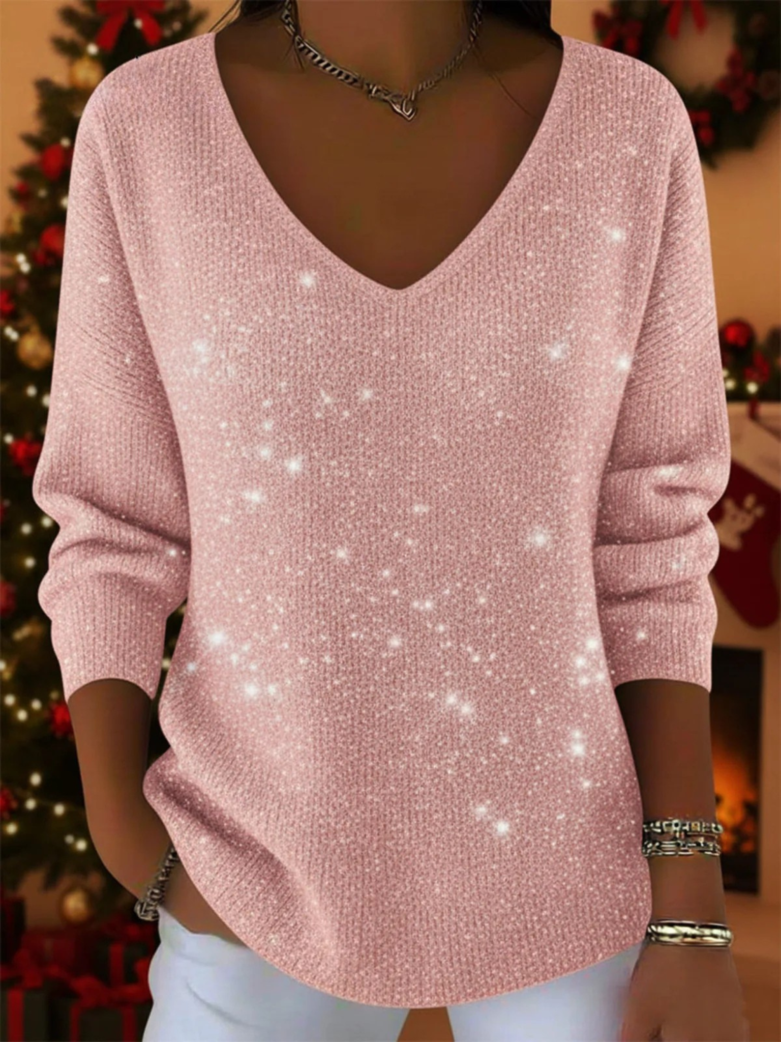 Jolie - Festive Ladies' Jumper with V-Neck