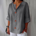 Emma - Ademende Linnen Blouse, Casual en Stijlvol (Grijs)