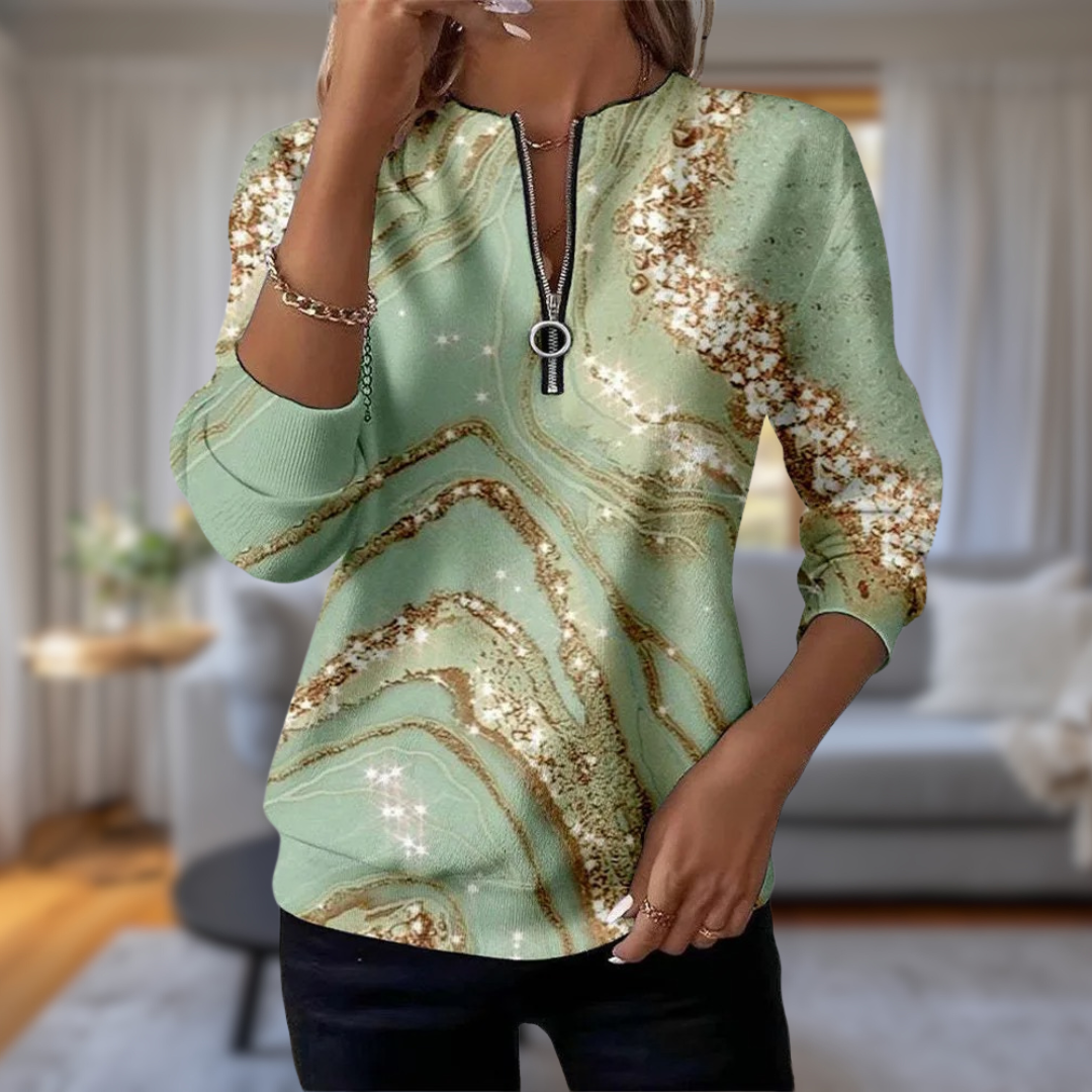 Stacy - Warm Half-Zip Vintage Print Sweater