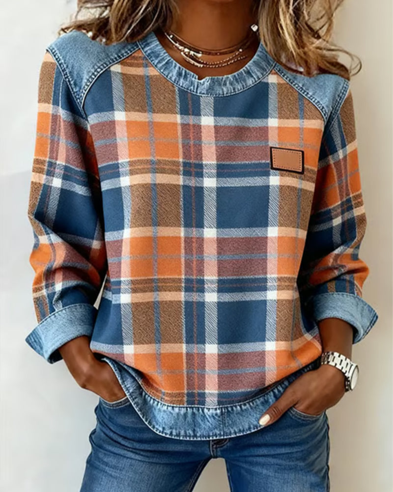 Aubrey - Denim Patchwork Pullover Sweatshirt