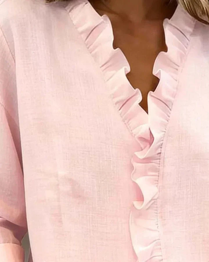Isa - V-Hals Blouse met Ruches
