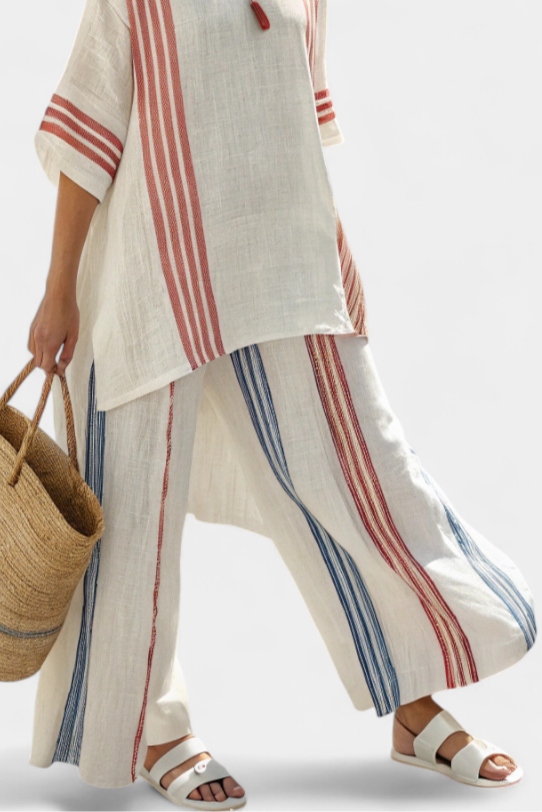 Yara - Verfijnde Multikleur Gestreepte Top & Mediterrane Broek