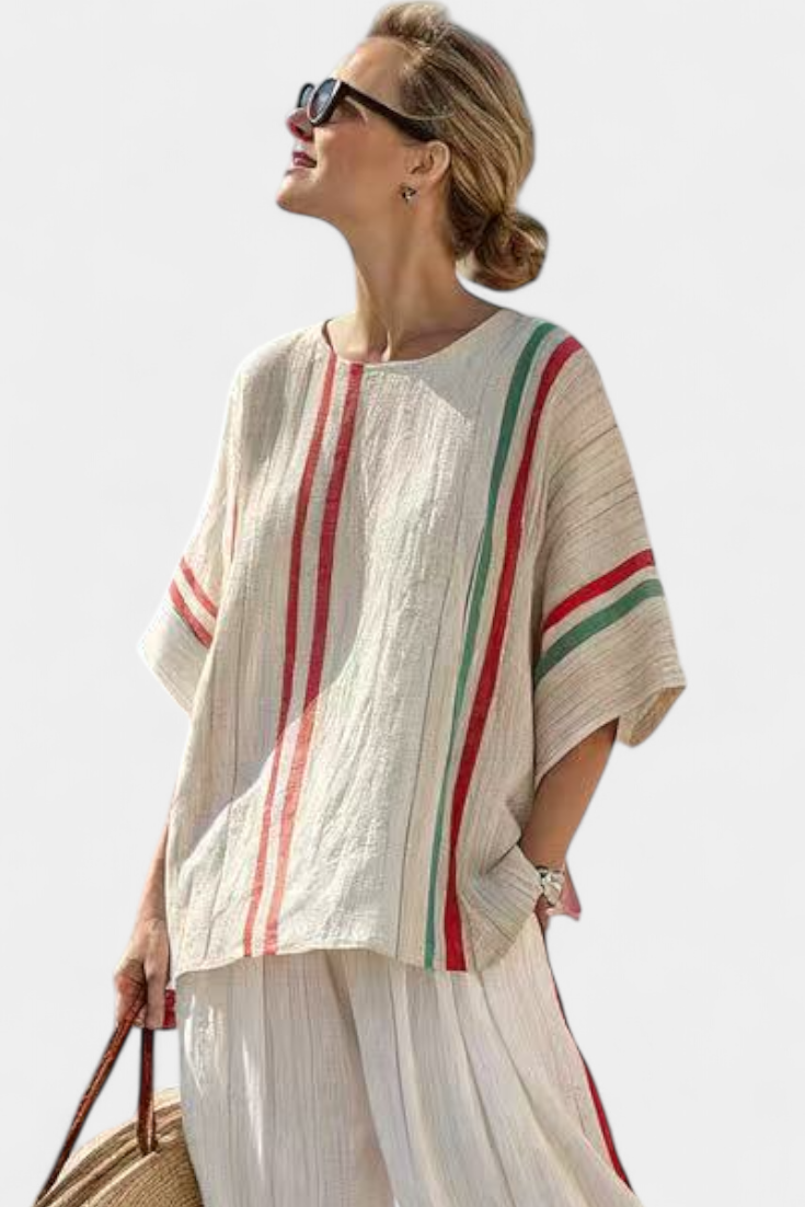 Bente - Comfortabele Boho Print Blouse & Losvallende Broek