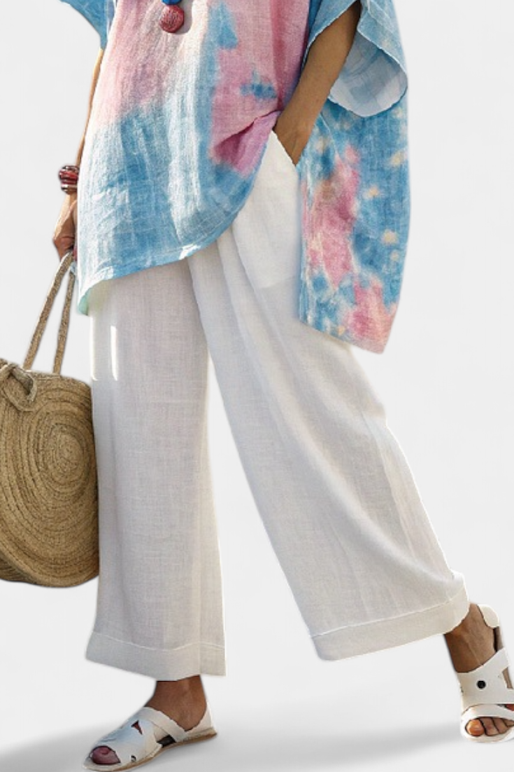 Lisa - Comfortabele Relaxte Linnen Top & Gestreepte Bamboe Broek