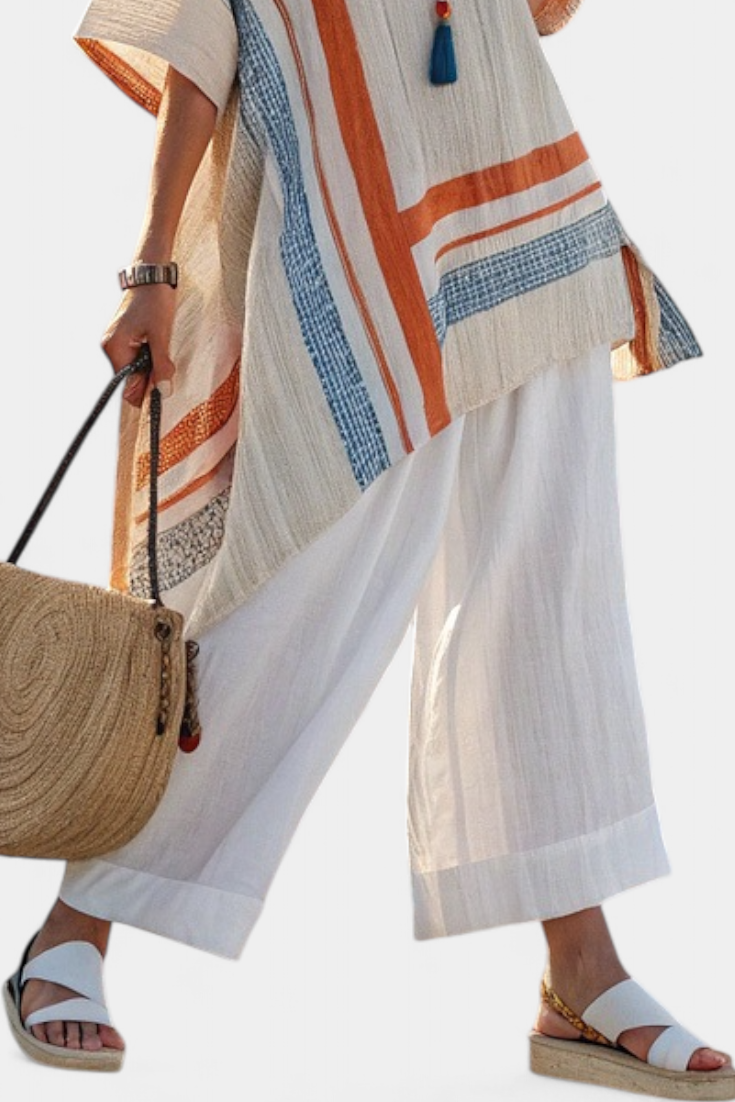 Julia - Verfijnde Asymmetrische Blouse & Wijde Linnen Broek