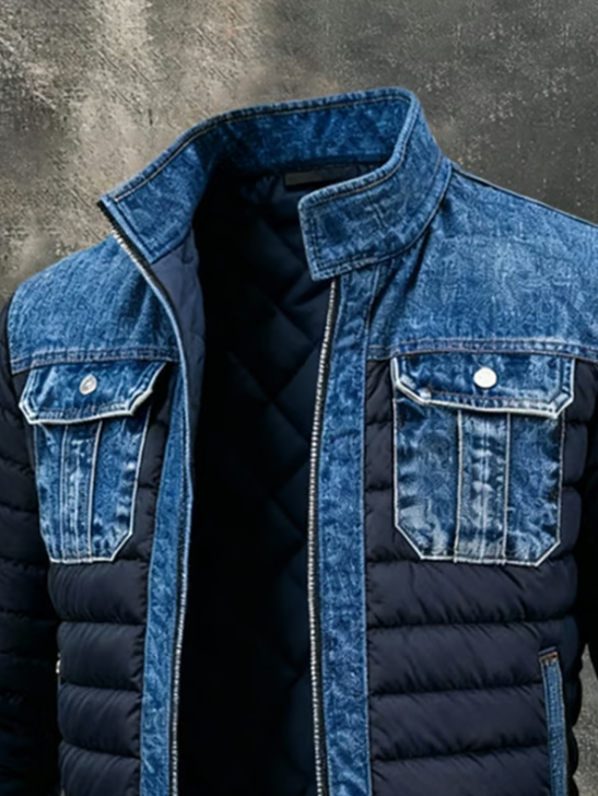 PATRYK - GEWATTEERDE JAS MET FIJNE DETAILS IN DENIM
