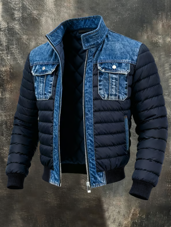 PATRYK - GEWATTEERDE JAS MET FIJNE DETAILS IN DENIM
