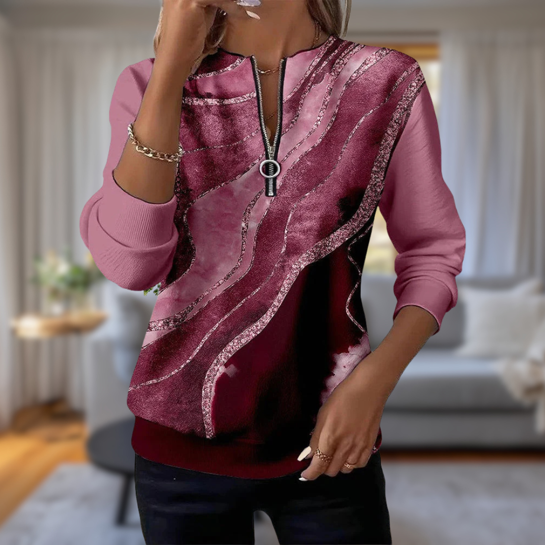 Stacy - Warm Half-Zip Vintage Print Sweater