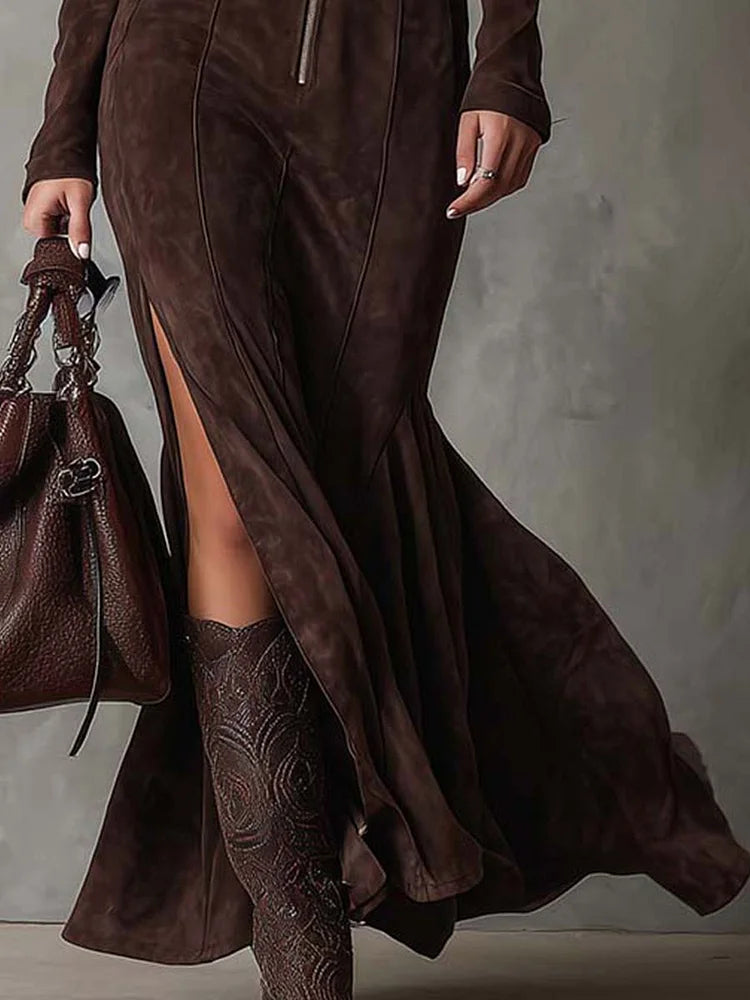 Noreva | Stijlvolle getailleerde jurk in suede-look