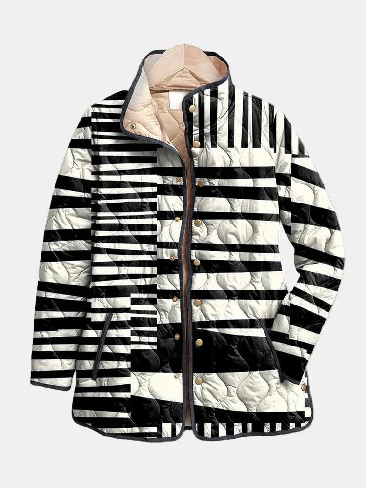 Gewatteerde Jas met Zwart-Wit Abstract Patroon