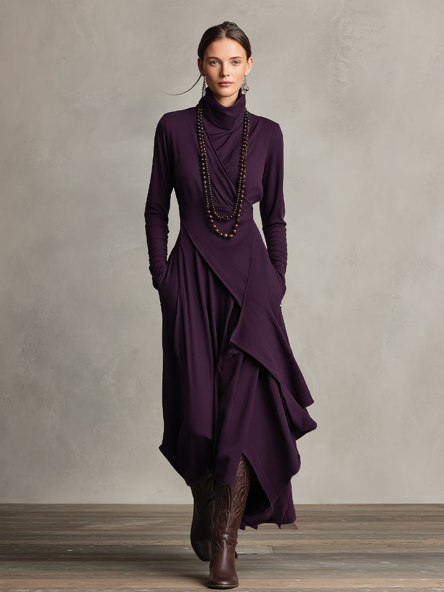 Valeria - Asymmetrical Maxi Knit Dress with Roll Neck