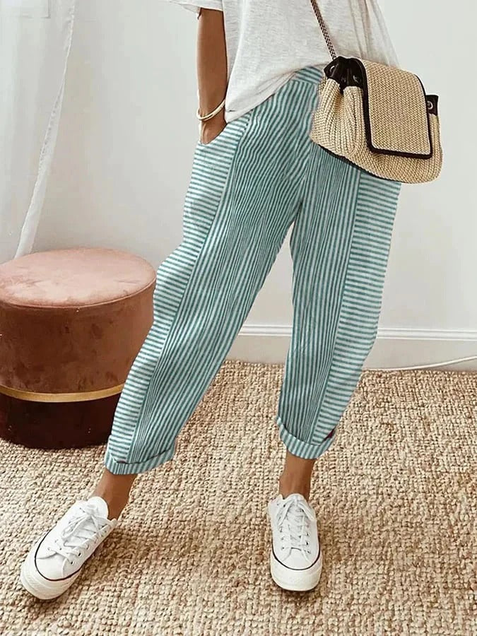 Sofie – Ademende Linnen Pantalon, Casual en Stijlvol (Gestreept)